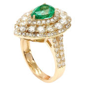 3.90 Carat Natural Emerald 14K Solid Yellow Gold Diamond Ring - Fashion Strada