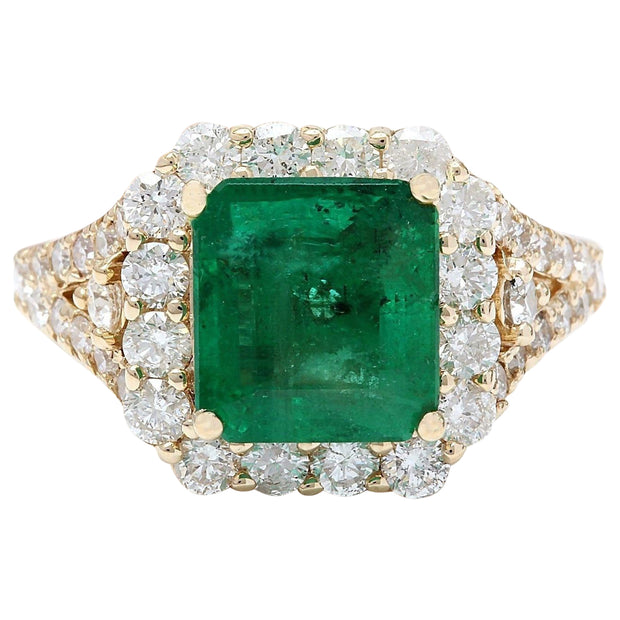 4.39 Carat Natural Emerald 14K Solid Yellow Gold Diamond Ring - Fashion Strada