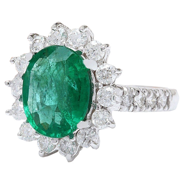 3.98 Carat Natural Emerald 14K Solid White Gold Diamond Ring - Fashion Strada