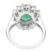 3.98 Carat Natural Emerald 14K Solid White Gold Diamond Ring - Fashion Strada