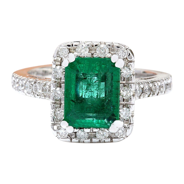3.26 Carat Natural Emerald 14K Solid White Gold Diamond Ring - Fashion Strada