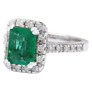 3.26 Carat Natural Emerald 14K Solid White Gold Diamond Ring - Fashion Strada