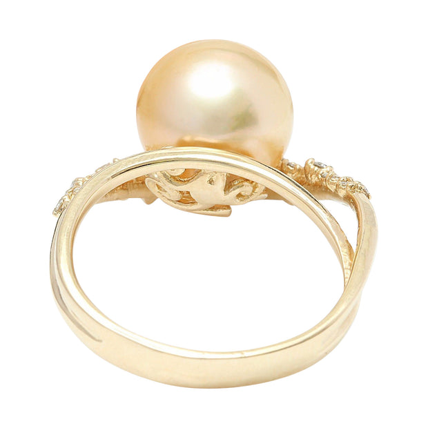 3.48 mm Gold South Sea Pearl 14K Solid Yellow Gold Diamond Ring - Fashion Strada