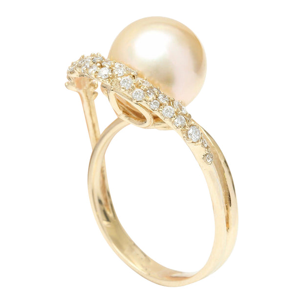 3.48 mm Gold South Sea Pearl 14K Solid Yellow Gold Diamond Ring - Fashion Strada