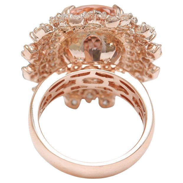 13.36 Carat Natural Morganite 14K Solid Rose Gold Diamond Ring - Fashion Strada