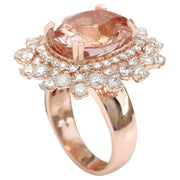13.36 Carat Natural Morganite 14K Solid Rose Gold Diamond Ring - Fashion Strada