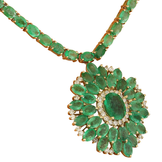 44.46 Carat Natural Emerald 14K Solid Yellow Gold Diamond Necklace - Fashion Strada