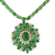 44.46 Carat Natural Emerald 14K Solid Yellow Gold Diamond Necklace - Fashion Strada