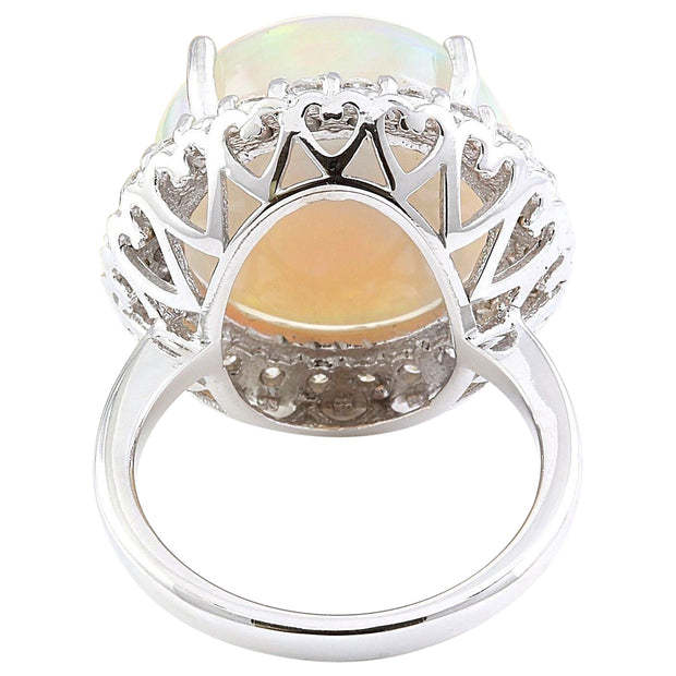16.02 Carat Natural Opal 14K Solid White Gold Diamond Ring - Fashion Strada