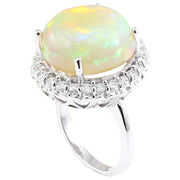 16.02 Carat Natural Opal 14K Solid White Gold Diamond Ring - Fashion Strada