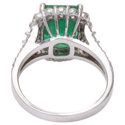 3.90 Carat Natural Emerald 14K Solid White Gold Diamond Ring - Fashion Strada