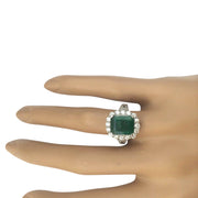 3.90 Carat Natural Emerald 14K Solid White Gold Diamond Ring - Fashion Strada
