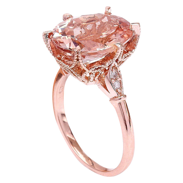 6.25 Carat Natural Morganite 14K Solid Rose Gold Diamond Ring - Fashion Strada