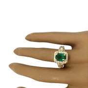 2.80 Carat Natural Emerald 14K Solid Yellow Gold Diamond Ring - Fashion Strada
