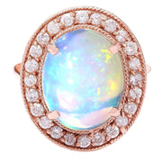 5.30 Carat Natural Opal 14K Solid Rose Gold Diamond Ring - Fashion Strada