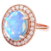 5.30 Carat Natural Opal 14K Solid Rose Gold Diamond Ring - Fashion Strada