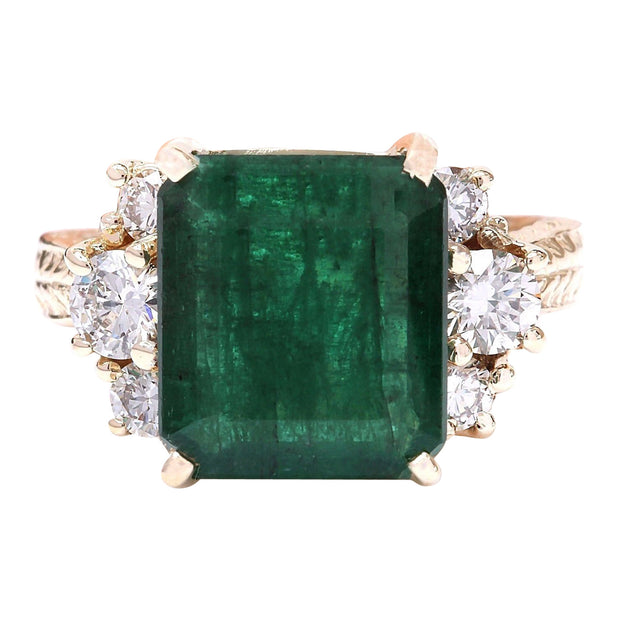 5.25 Carat Natural Emerald 14K Solid Yellow Gold Diamond Ring - Fashion Strada