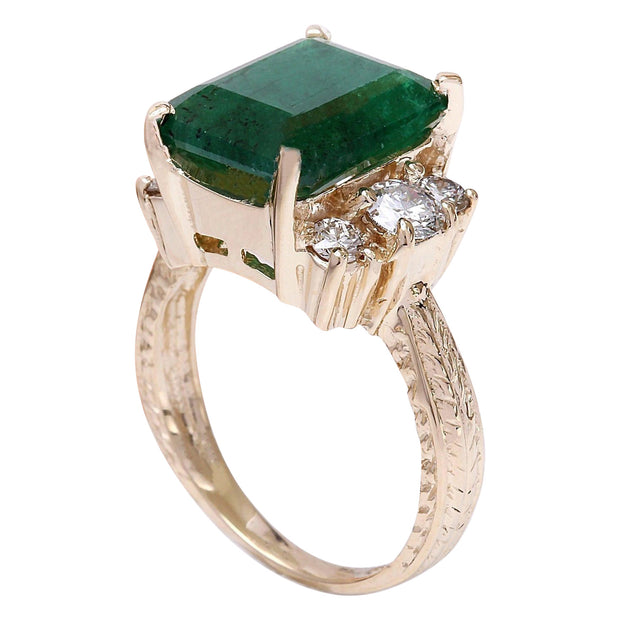 5.25 Carat Natural Emerald 14K Solid Yellow Gold Diamond Ring - Fashion Strada