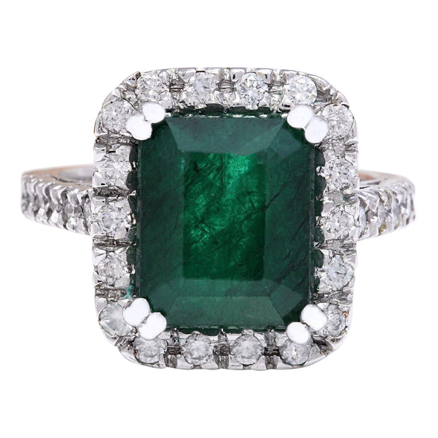 5.82 Carat Natural Emerald 14K Solid White Gold Diamond Ring - Fashion Strada