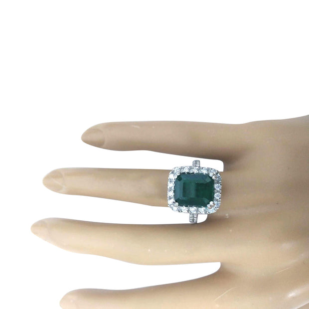 5.82 Carat Natural Emerald 14K Solid White Gold Diamond Ring - Fashion Strada