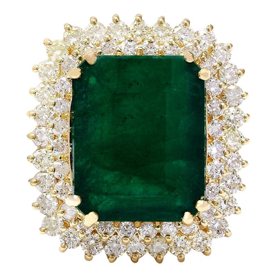 20.77 Carat Natural Emerald 14K Solid Yellow Gold Diamond Ring - Fashion Strada
