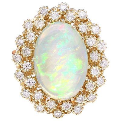5.70 Carat Natural Opal 14K Solid Yellow Gold Diamond Ring - Fashion Strada