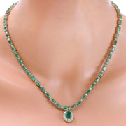 29.75 Carat Natural Emerald 14K Solid Yellow Gold Diamond Necklace - Fashion Strada