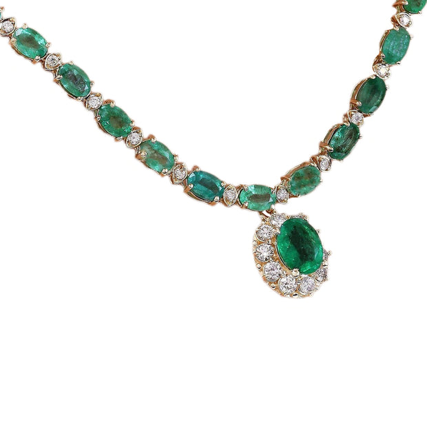 29.75 Carat Natural Emerald 14K Solid Yellow Gold Diamond Necklace - Fashion Strada
