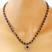 48.83 Carat Natural Sapphire 14K Solid White Gold Diamond Necklace - Fashion Strada