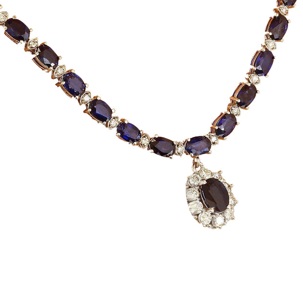48.83 Carat Natural Sapphire 14K Solid White Gold Diamond Necklace - Fashion Strada