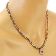 37.90 Carat Natural Sapphire 14K Solid White Gold Diamond Necklace - Fashion Strada