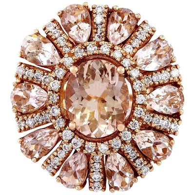 11.50 Carat Natural Morganite 14K Solid Rose Gold Diamond Ring - Fashion Strada