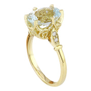 3.70 Carat Natural Aquamarine 14K Solid Yellow Gold Diamond Ring - Fashion Strada