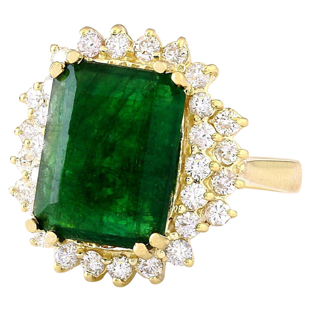 6.60 Carat Natural Emerald 14K Solid Yellow Gold Diamond Ring - Fashion Strada