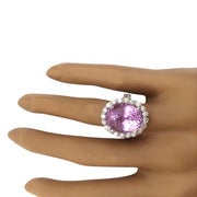 16.16 Carat Natural Kunzite 14K Solid White Gold Diamond Ring - Fashion Strada