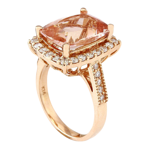 7.12 Carat Natural Morganite 14K Solid Rose Gold Diamond Ring - Fashion Strada