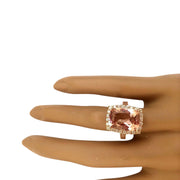 7.12 Carat Natural Morganite 14K Solid Rose Gold Diamond Ring - Fashion Strada
