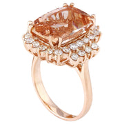 9.38 Carat Natural Morganite 14K Solid Rose Gold Diamond Ring - Fashion Strada