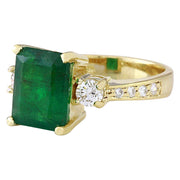 4.07 Carat Natural Emerald 14K Solid Yellow Gold Diamond Ring - Fashion Strada