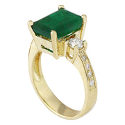 4.07 Carat Natural Emerald 14K Solid Yellow Gold Diamond Ring - Fashion Strada