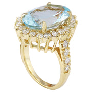 7.97 Carat Natural Aquamarine 14K Solid Yellow Gold Diamond Ring - Fashion Strada