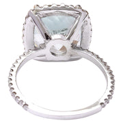 6.70 Carat Natural Aquamarine 14K Solid White Gold Diamond Ring - Fashion Strada