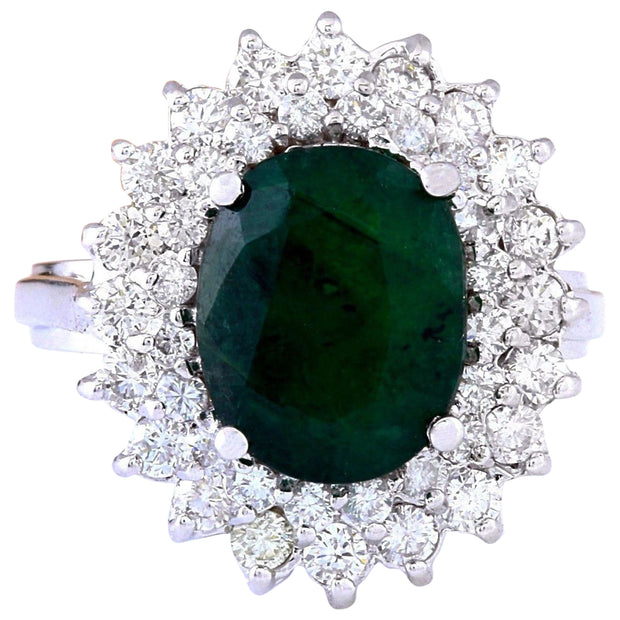 4.96 Carat Natural Emerald 14K Solid White Gold Diamond Ring - Fashion Strada