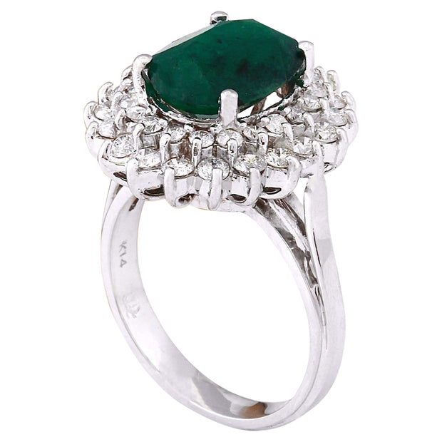 4.96 Carat Natural Emerald 14K Solid White Gold Diamond Ring - Fashion Strada