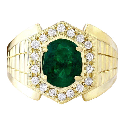 3.45 Carat Natural Emerald 14K Solid Yellow Gold Diamond Ring - Fashion Strada