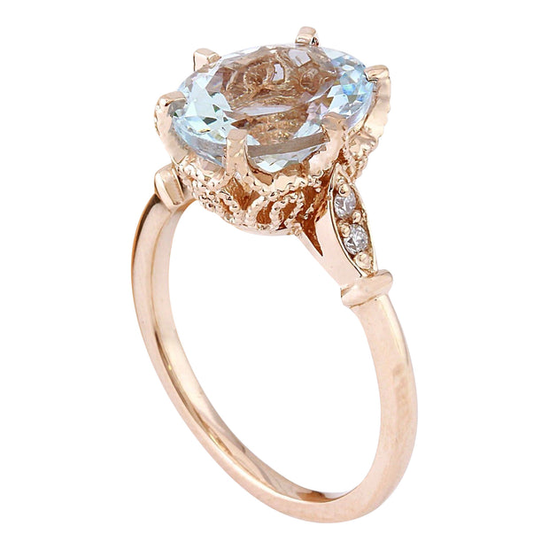 3.40 Carat Natural Aquamarine 14K Solid Rose Gold Diamond Ring - Fashion Strada