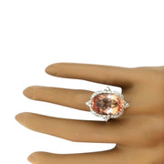 10.91 Carat Natural Morganite 14K Solid White Gold Diamond Ring - Fashion Strada