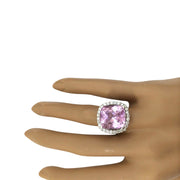 14.37 Carat Natural Kunzite 14K Solid White Gold Diamond Ring - Fashion Strada