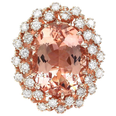 9.99 Carat Natural Morganite 14K Solid Rose Gold Diamond Ring - Fashion Strada