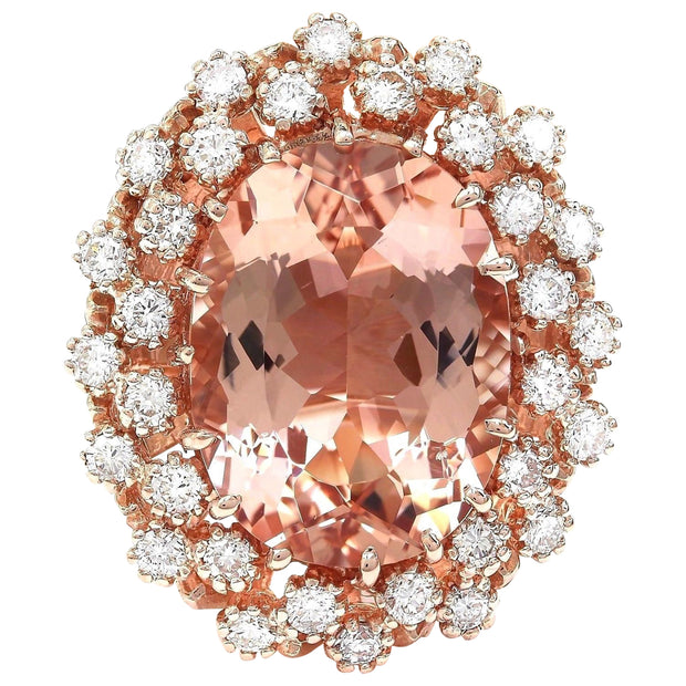 9.99 Carat Natural Morganite 14K Solid Rose Gold Diamond Ring - Fashion Strada